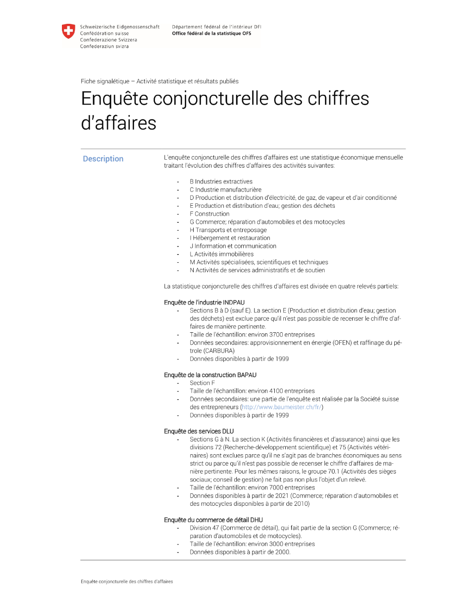 Enquête conjoncturelle des chiffres d'affaires