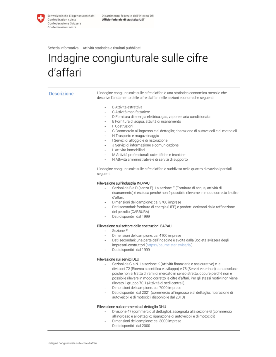 Indagine congiunturale sulle cifre d'affari
