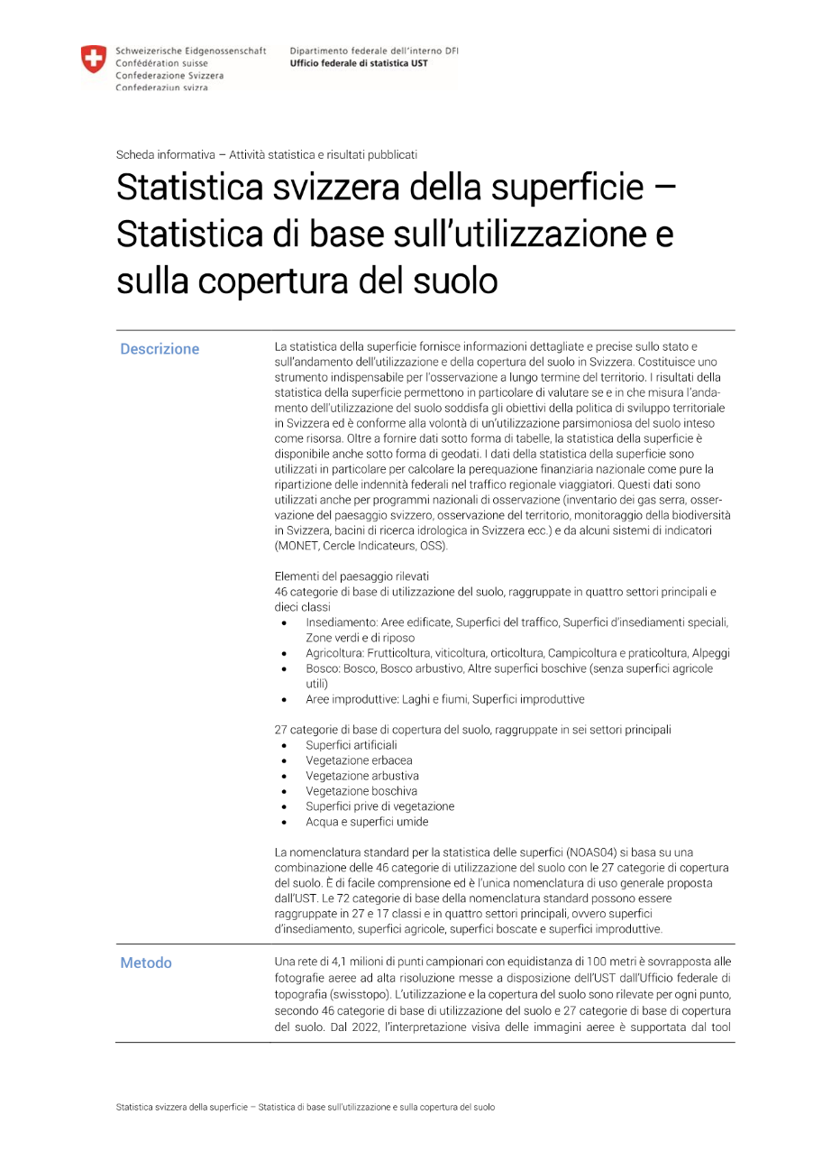 Statistica svizzera della superficie - Statistica di base sull'utilizzazione e sulla copertura del suolo