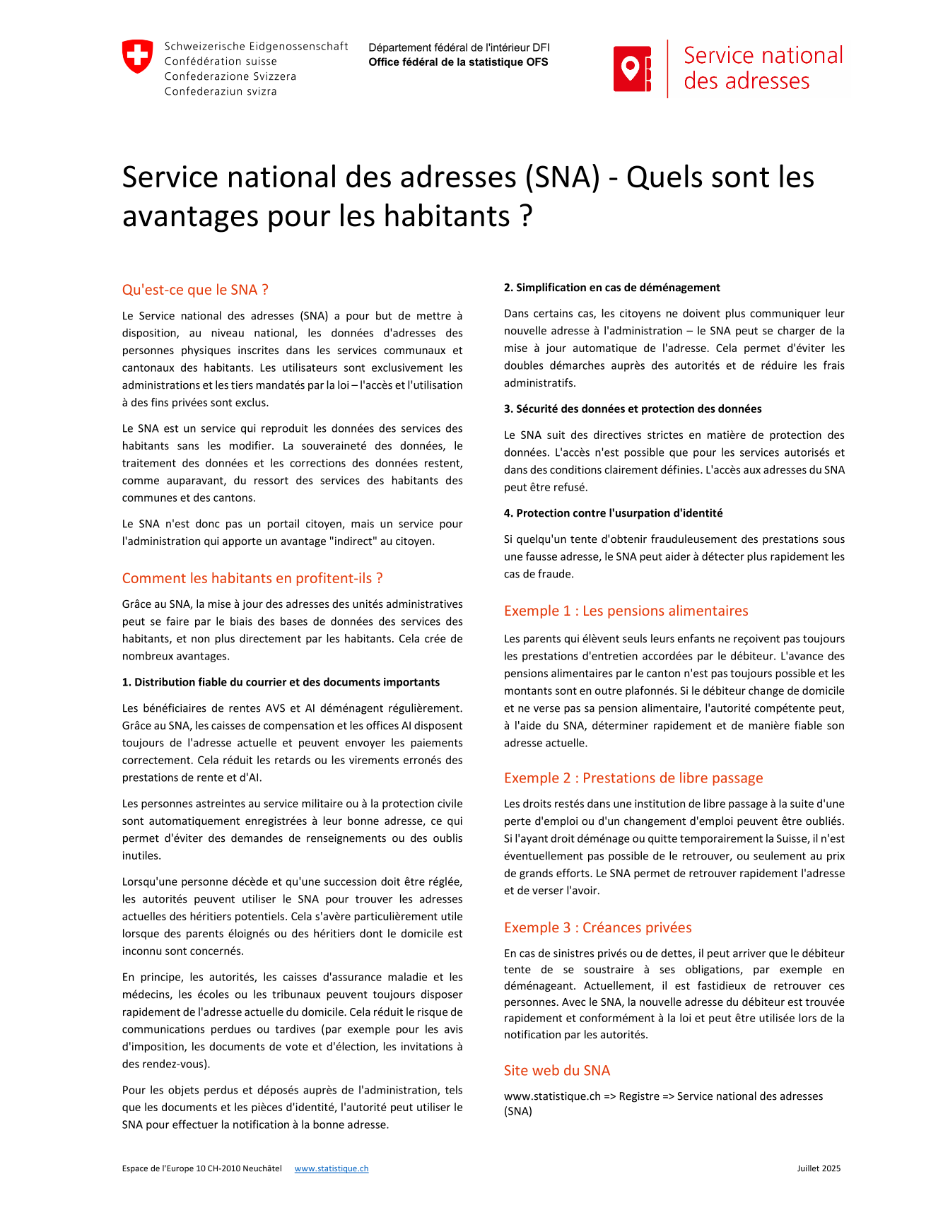 FactSheet Service national des adresses (SNA)