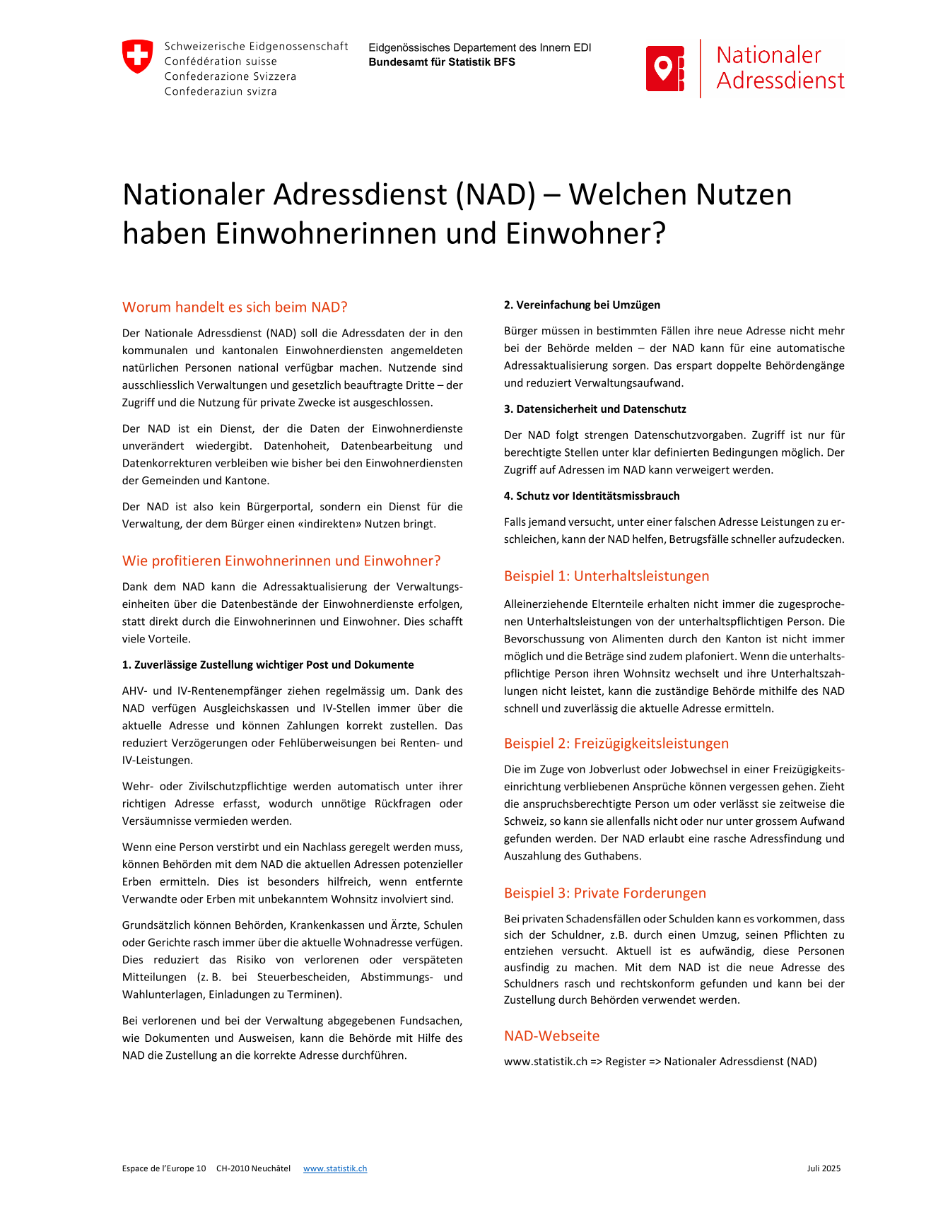 FactSheet Nationaler Adressdienst (NAD)