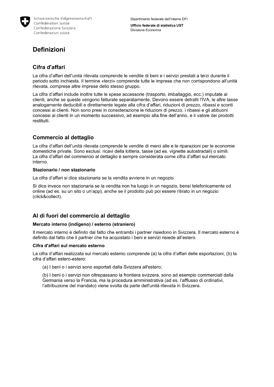 Definizioni per l'indagine congiunturale delle cifre d'affari (A3)