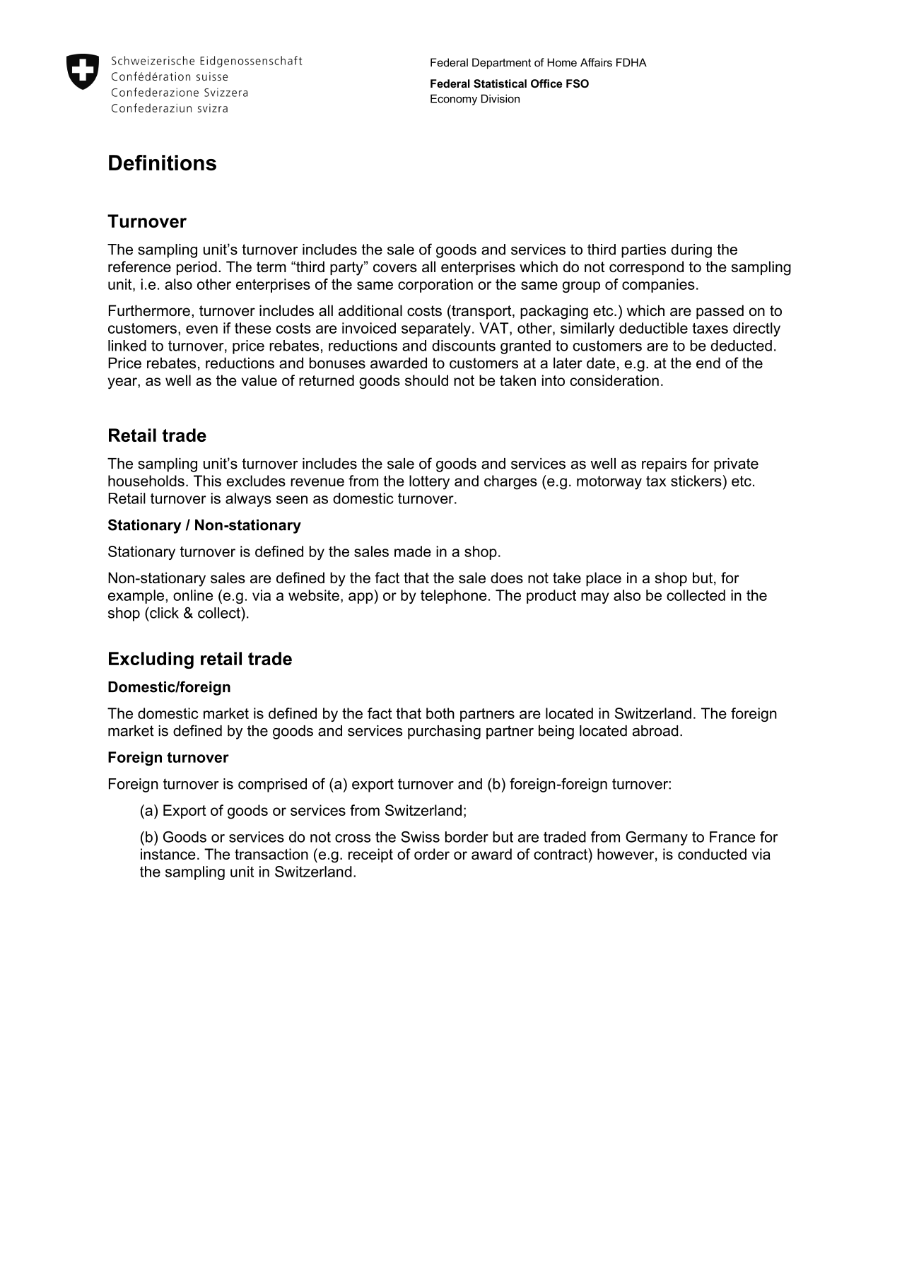 Definitions for the Economic Survey on Turnover (A3)
