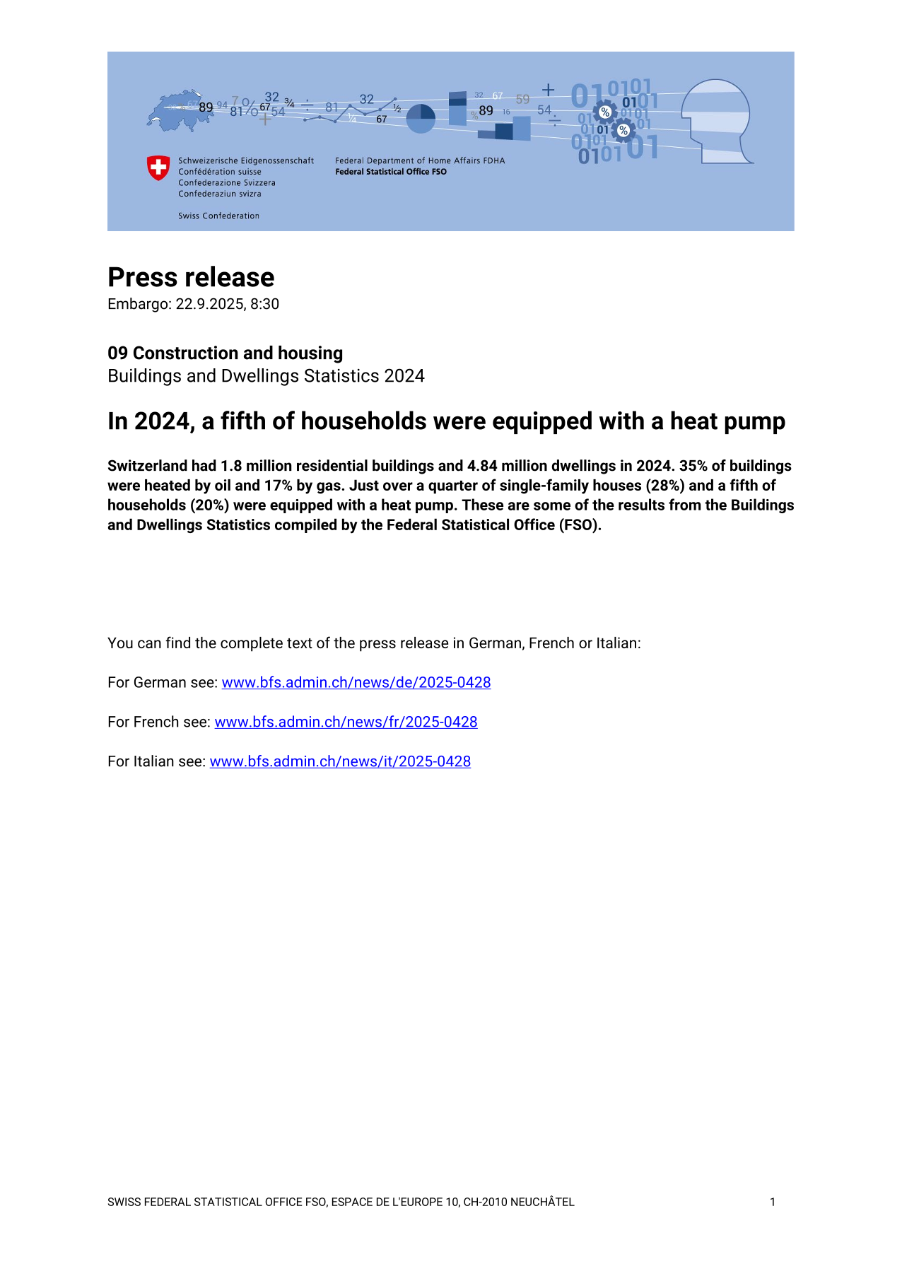 In 2024, a fifth of households were equipped with a heat pump