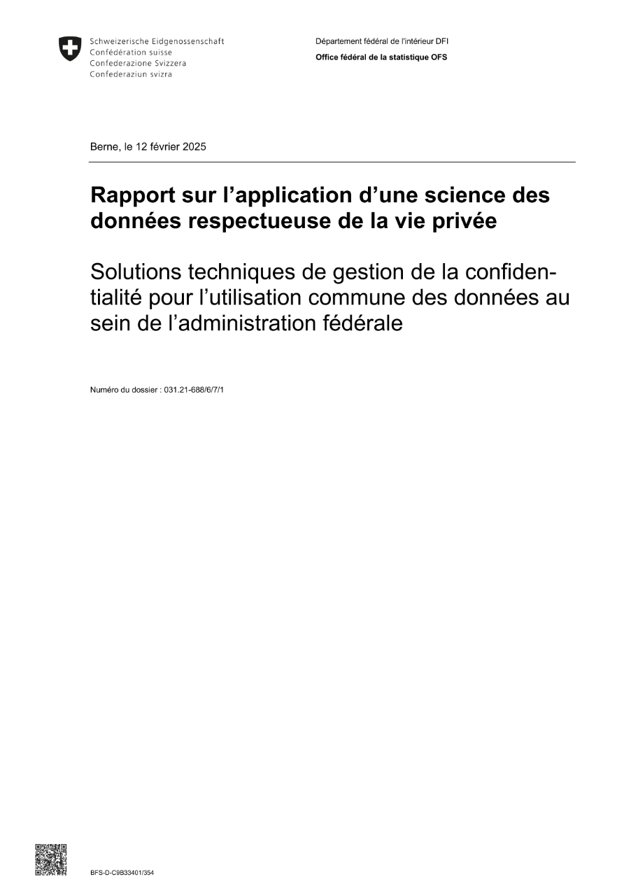Rapport sur l'application d'une science des données respectueuse de la vie privée