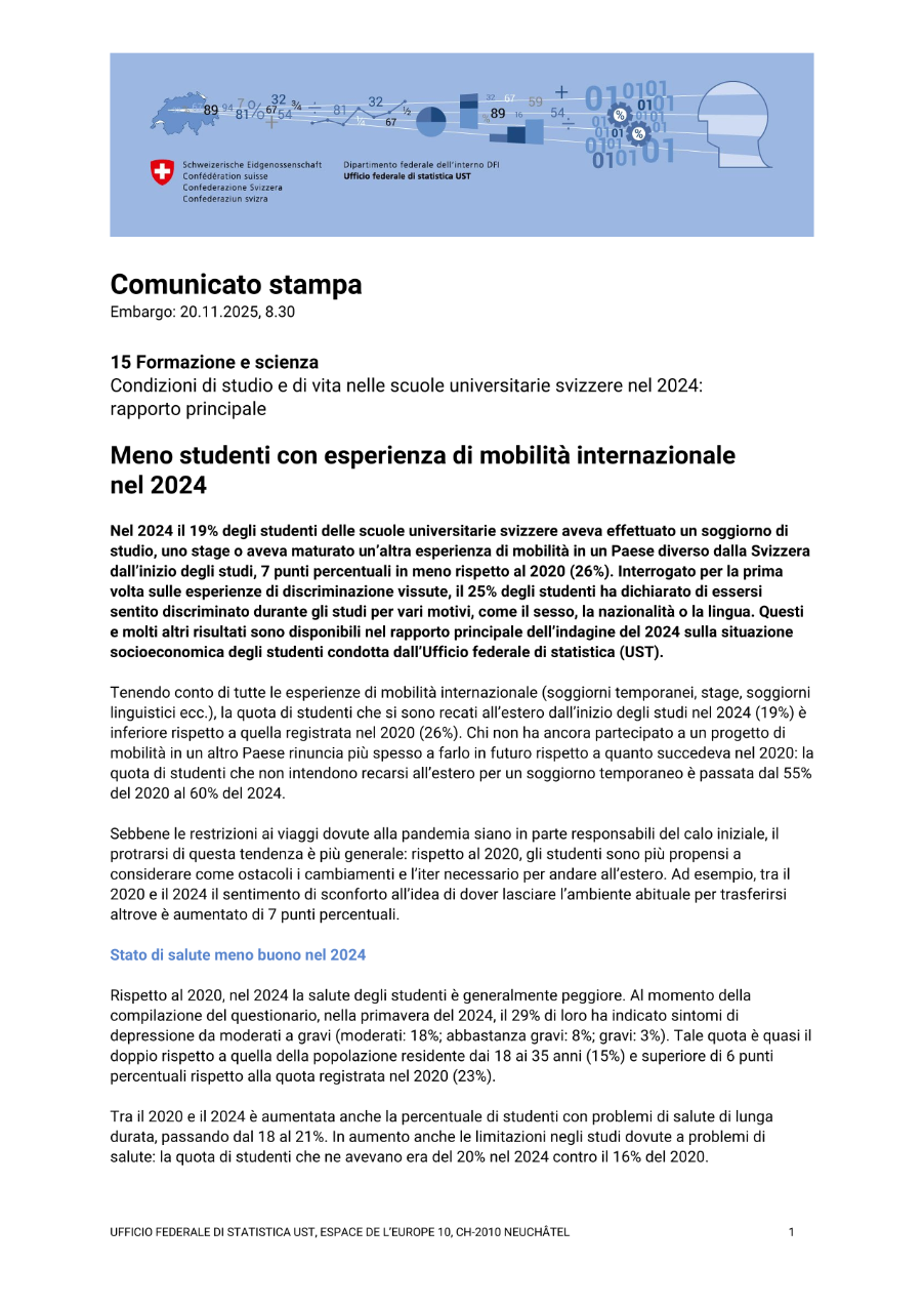 Meno studenti con esperienza di mobilità internazionale nel 2024