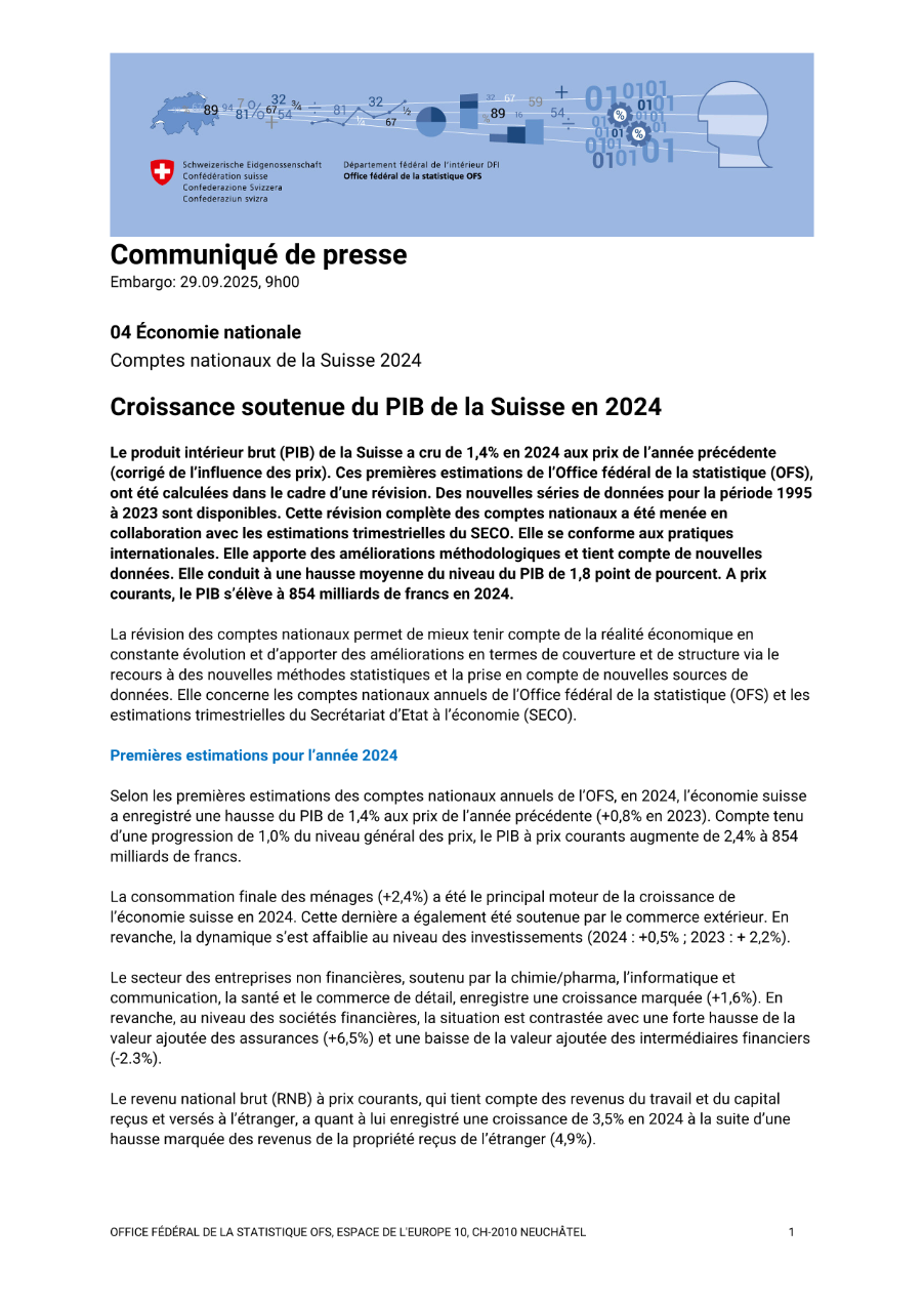 Croissance soutenue du PIB de la Suisse en 2024