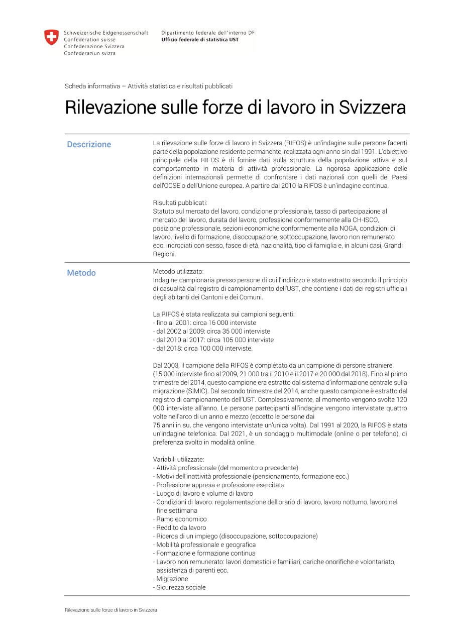 Rilevazione sulle forze di lavoro in Svizzera
