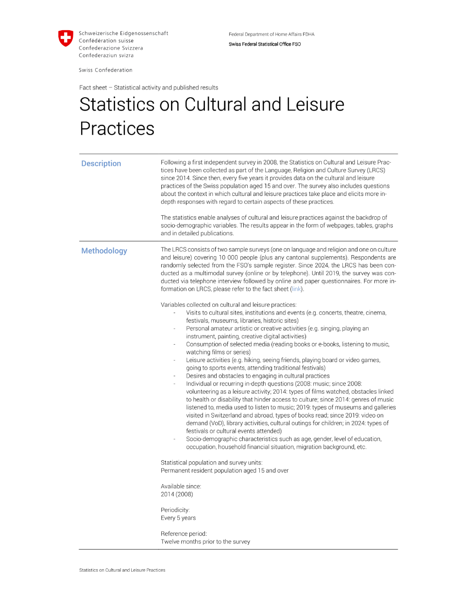 Statistics on Cultural and Leisure Practices