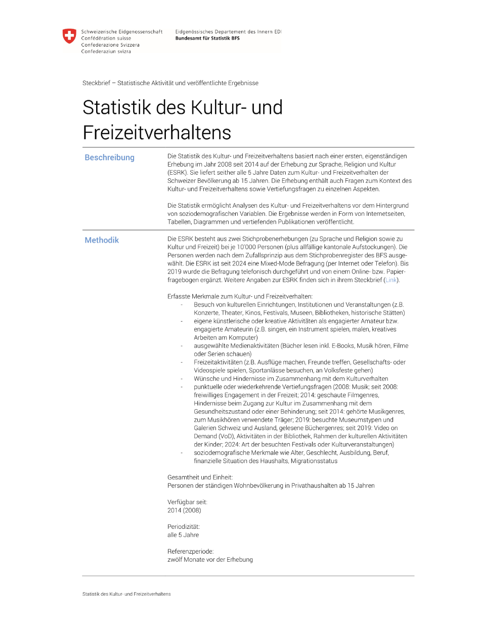 Statistik des Kultur- und Freizeitverhaltens