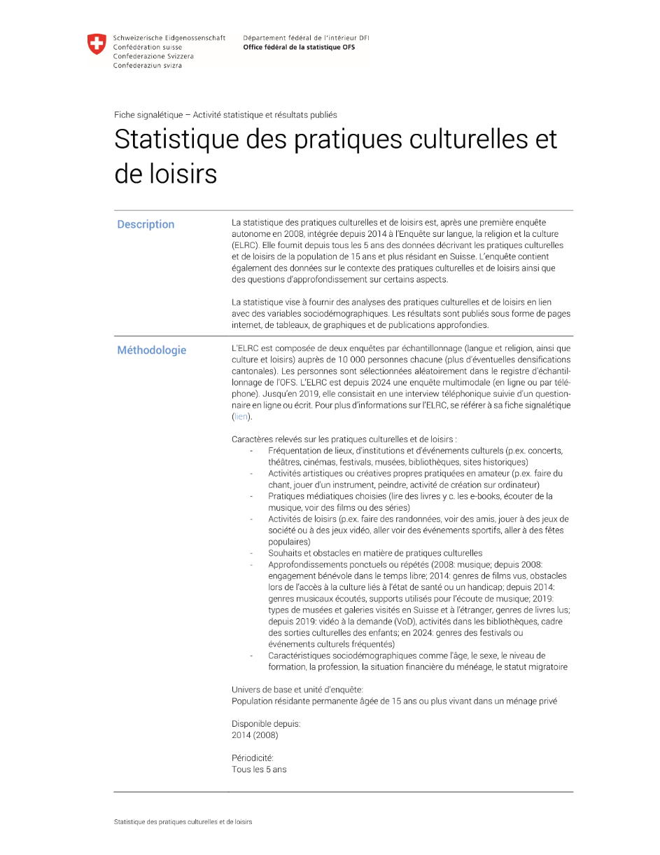 Statistique des pratiques culturelles et de loisirs
