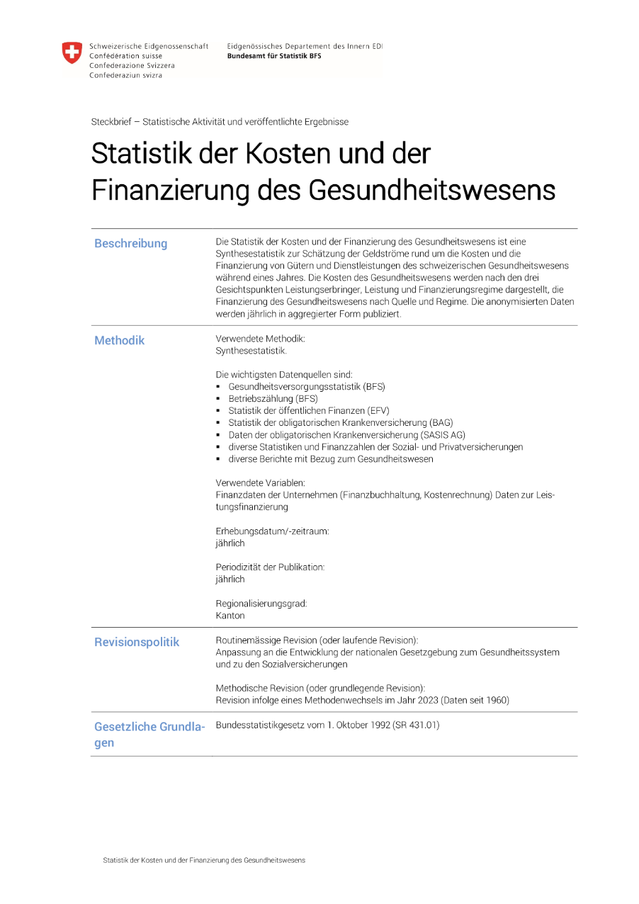 Statistik der Kosten und der Finanzierung des Gesundheitswesens