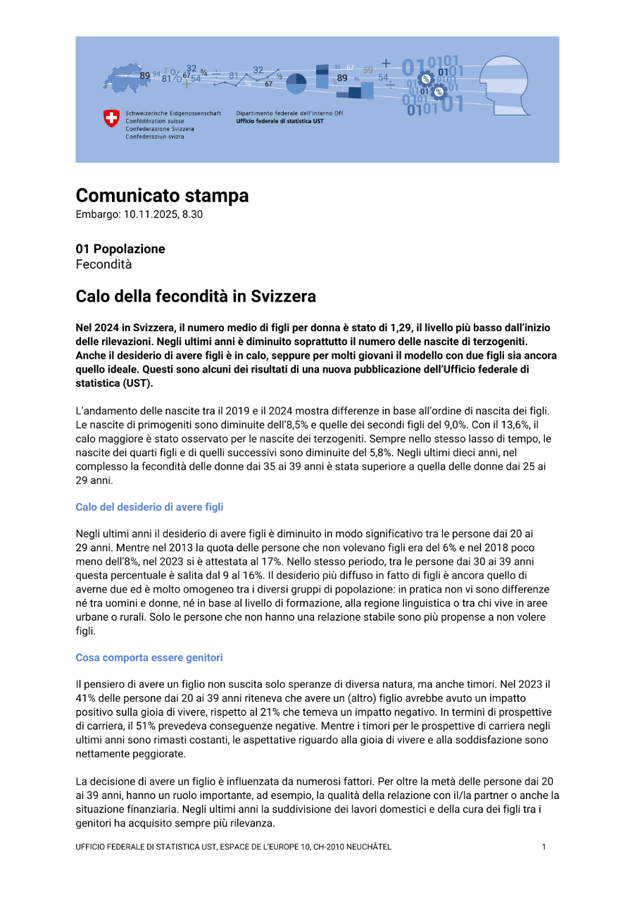Calo della fecondità in Svizzera