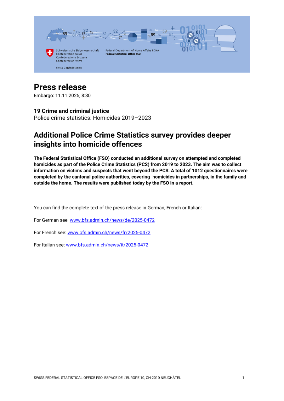 Additional Police Crime Statistics survey provides deeper insights into homicide offences