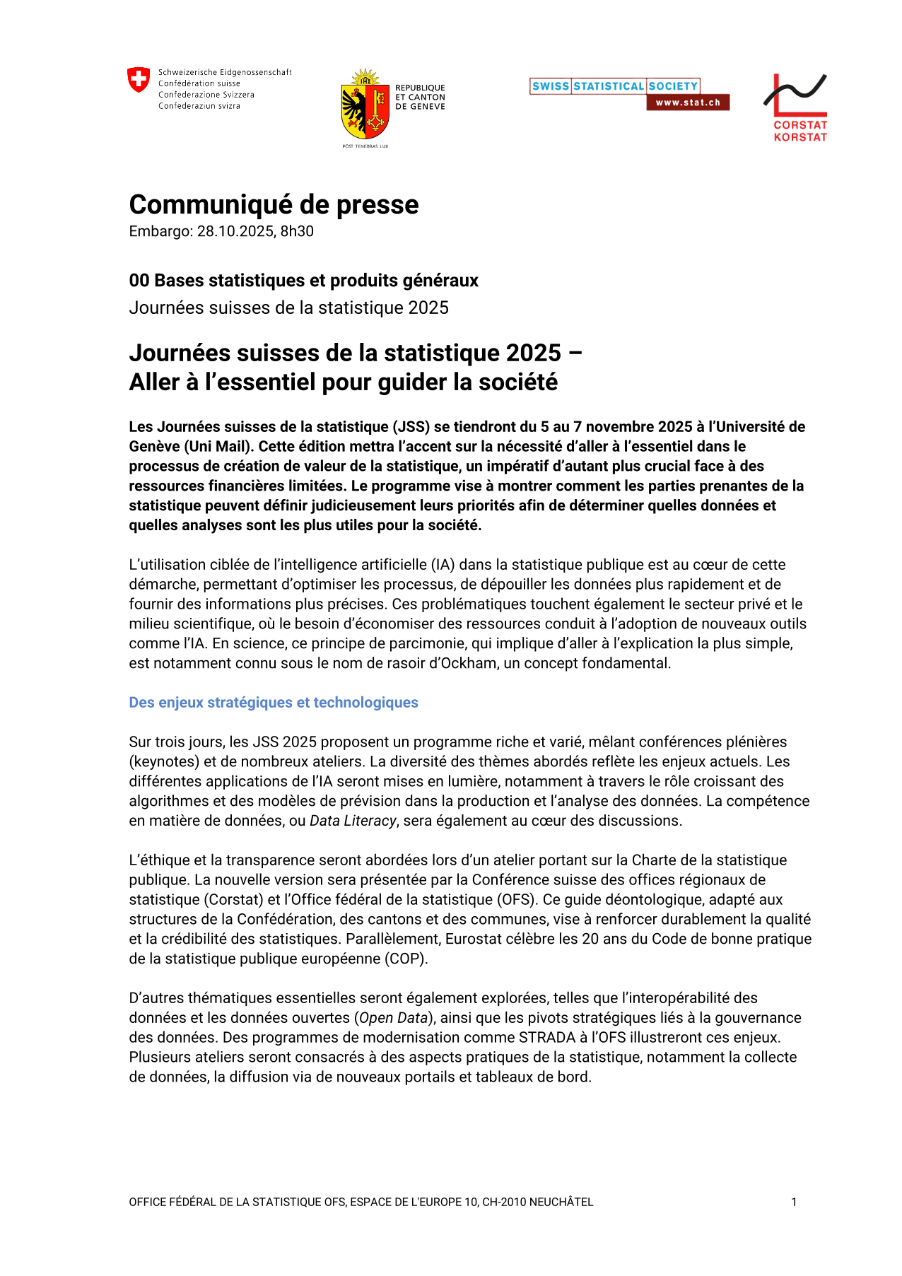 Journées suisses de la statistique 2025 -  Aller à l'essentiel pour guider la société