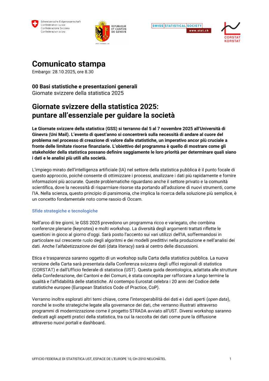 Giornate svizzere della statistica 2025:  puntare all'essenziale per guidare la società