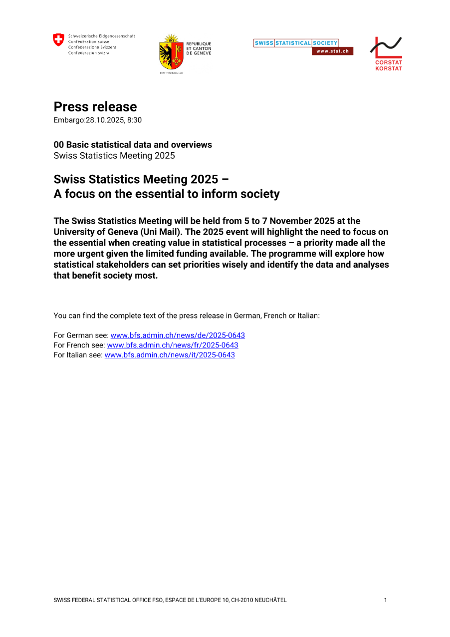 Swiss Statistics Meeting 2025 -  A focus on the essential to inform society