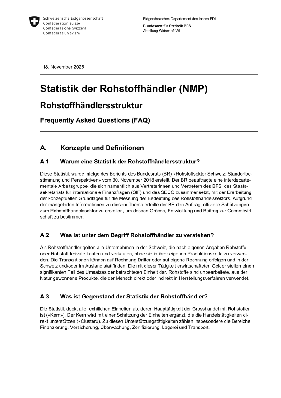 Statistiken über Rohstoffhändler - Strukturdaten - Frequently asked questions