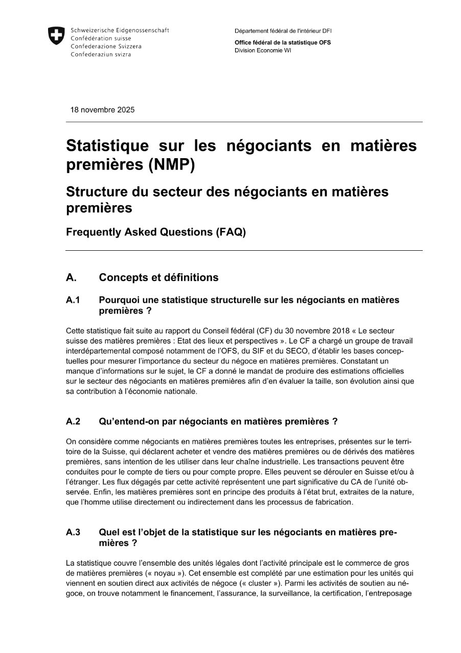 Statistique sur les négociants en matières premières (NMP) - données structurelles - Frequently asked questions