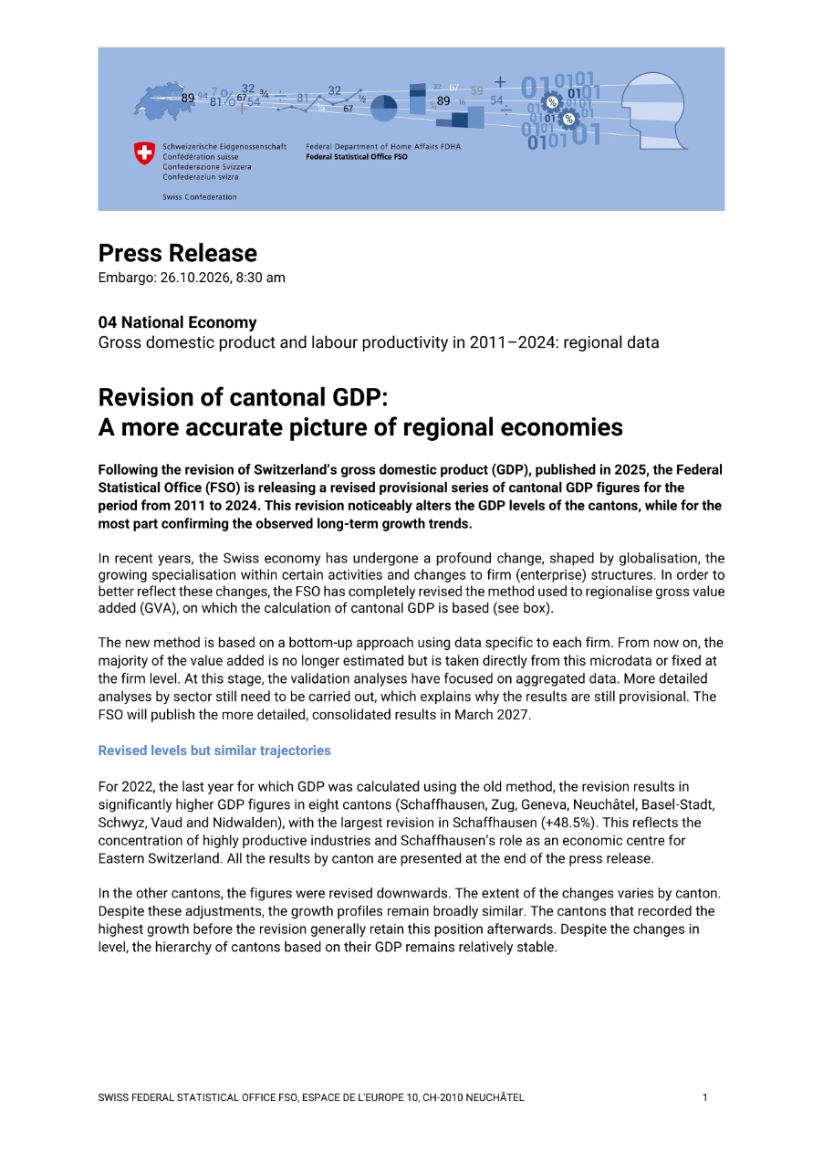 Revision of cantonal GDP:  A more accurate picture of regional economies