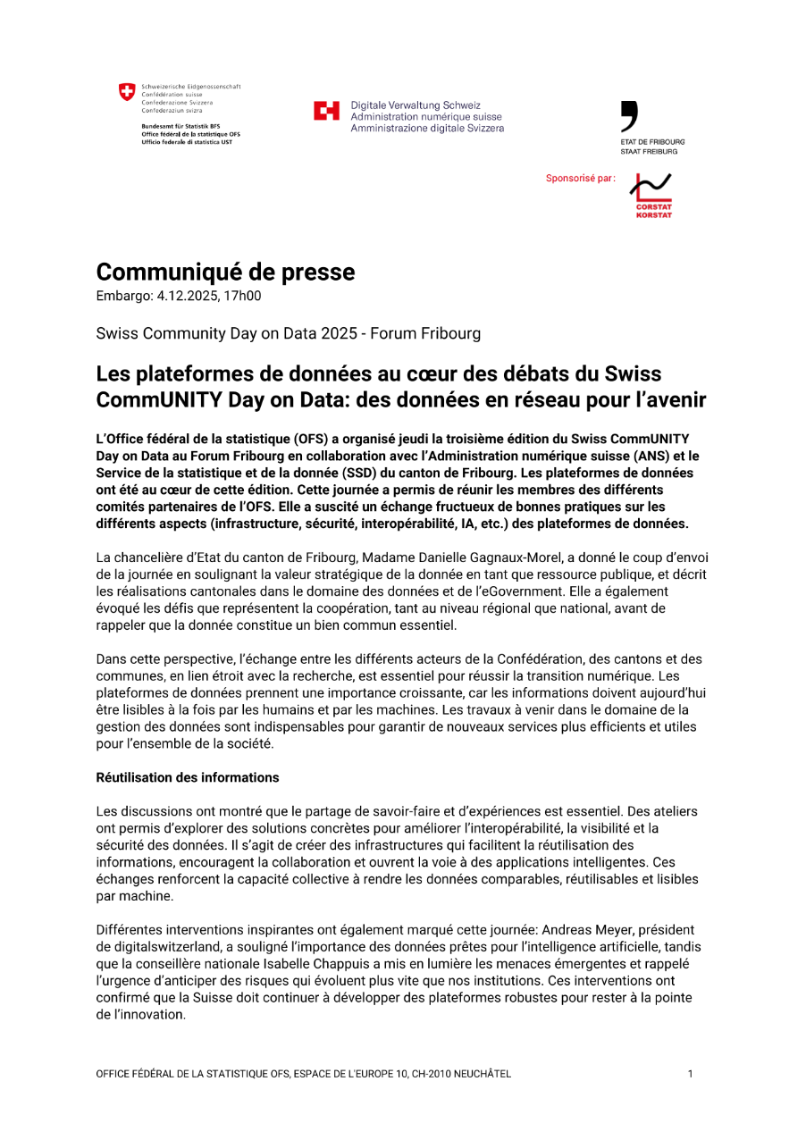 Les plateformes de données au coeur des débats du Swiss CommUNITY Day on Data: des données en réseau pour l'avenir