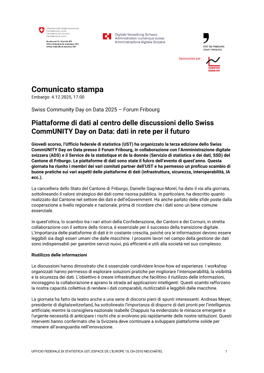 Piattaforme di dati al centro delle discussioni dello Swiss CommUNITY Day on Data: dati in rete per il futuro