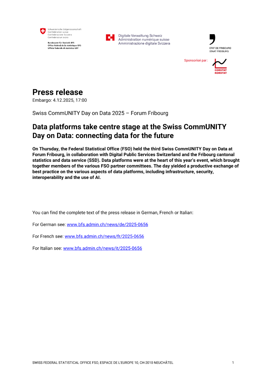 Data platforms take centre stage at the Swiss CommUNITY Day on Data: connecting data for the future