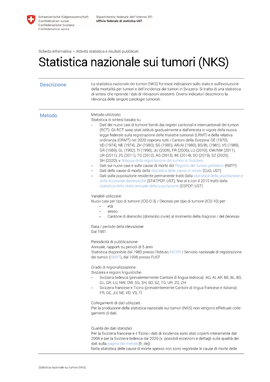 Statistica nazionale sui tumori