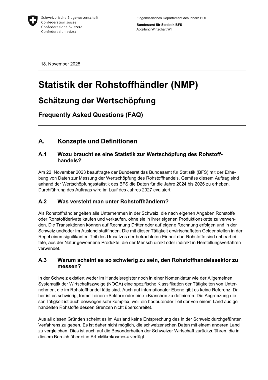 Statistiken über Rohstoffhändler - Monetäre Daten - Frequently asked questions
