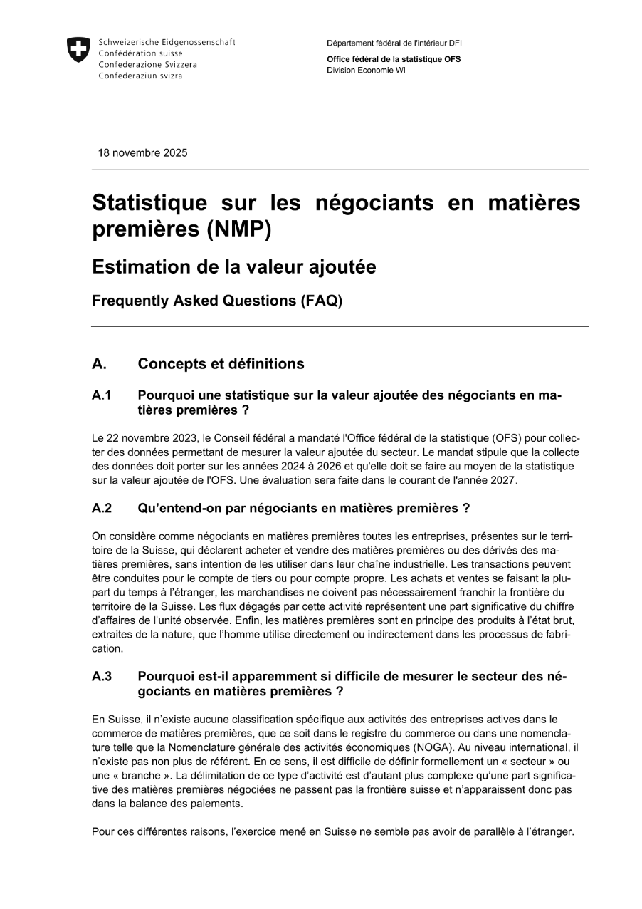 Statistique sur les négociants en matières premières (NMP) - données monétaires - Frequently asked questions