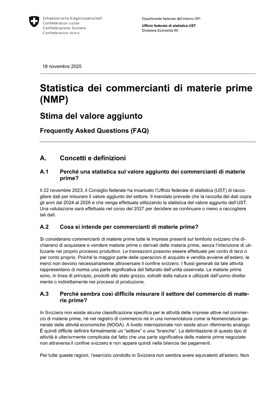 Statistica dei commercianti di materie prime - dati monetari - Frequently asked questions