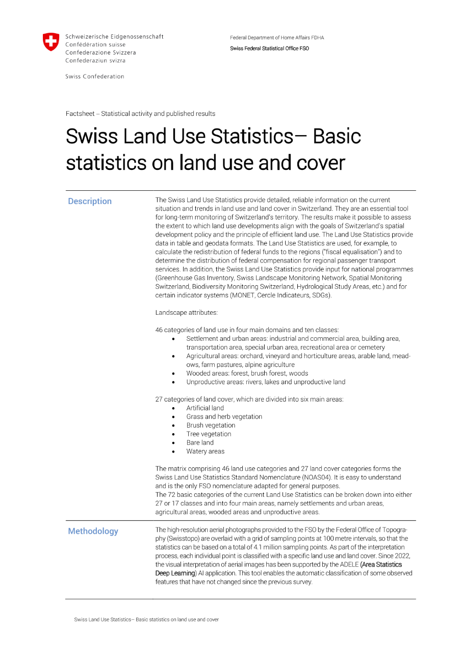 Swiss Land Use Statistics - Basic statistics on land use and cover
