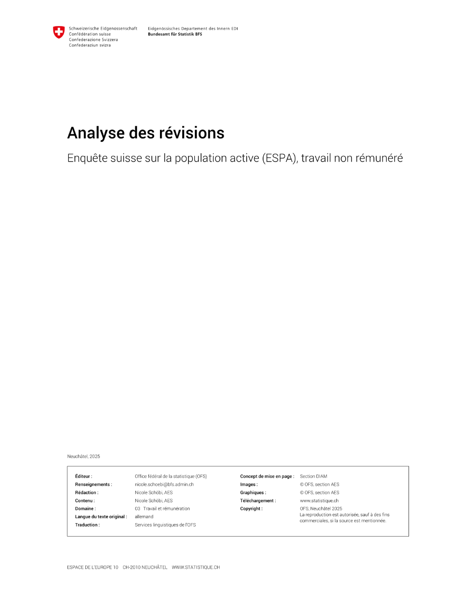 Travail non rémunéré (module de l'ESPA) - Analyse des révisions