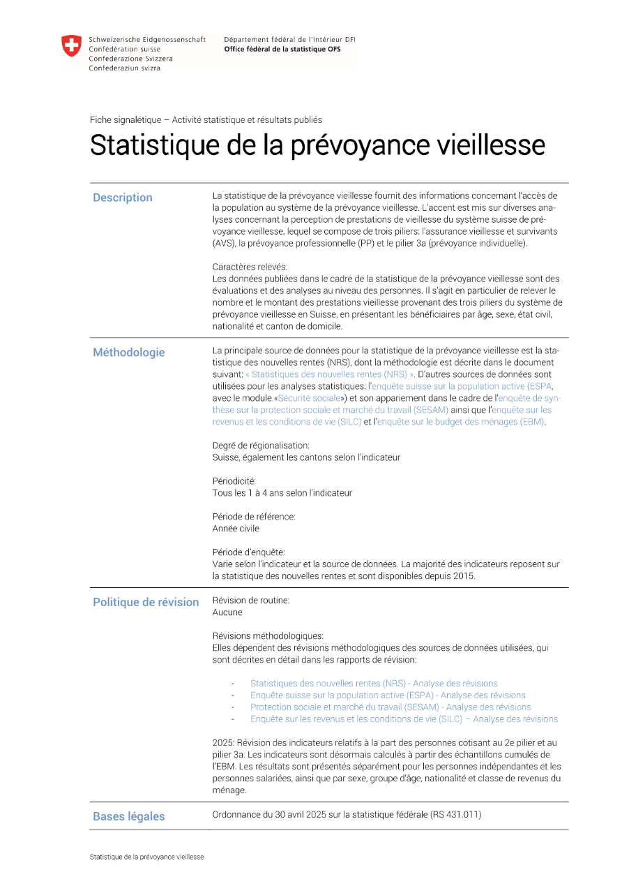 Statistique de la prévoyance vieillesse