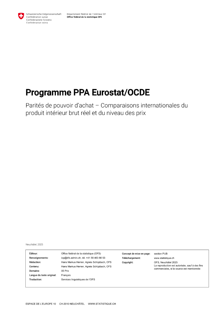 Parités de pouvoir d'achat - Comparaisons internationales du produit intérieur brut réel et du niveau des prix