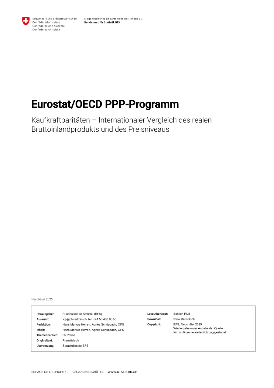 Kaufkraftparitäten - Internationaler Vergleich des realen Bruttoinlandprodukts und des Preisniveaus