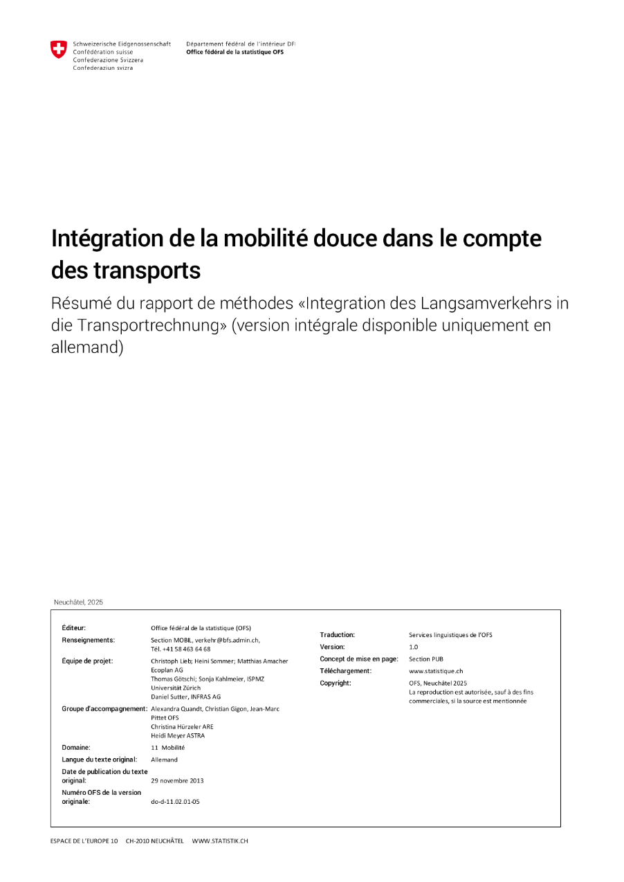 Intégration de la mobilité douce dans le compte des transports