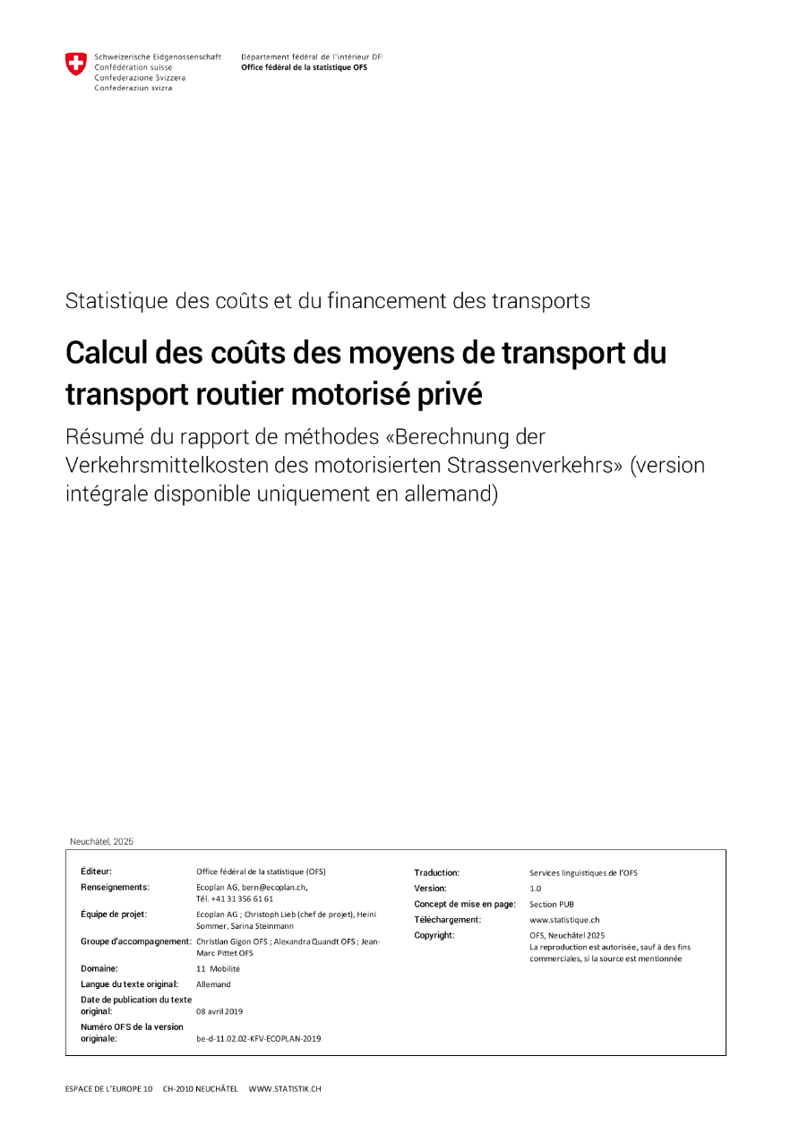 Calcul des coûts des moyens de transport du transport routier motorisé privé