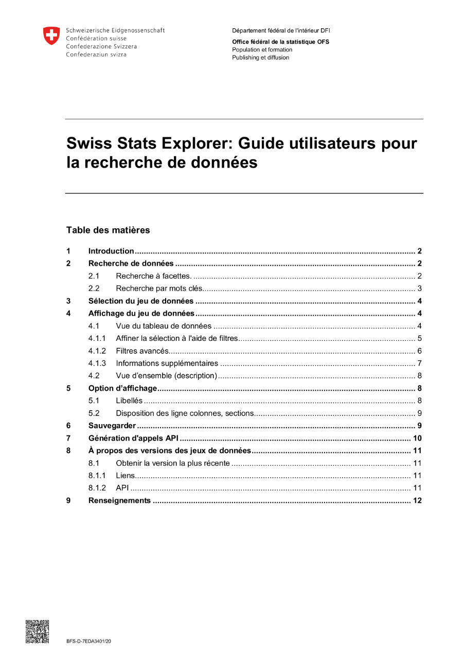 Swiss Stats Explorer: Guide utilisateurs pour la recherche de données