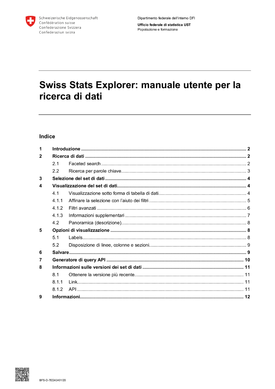 Swiss Stats Explorer: manuale utente per la ricerca di dati
