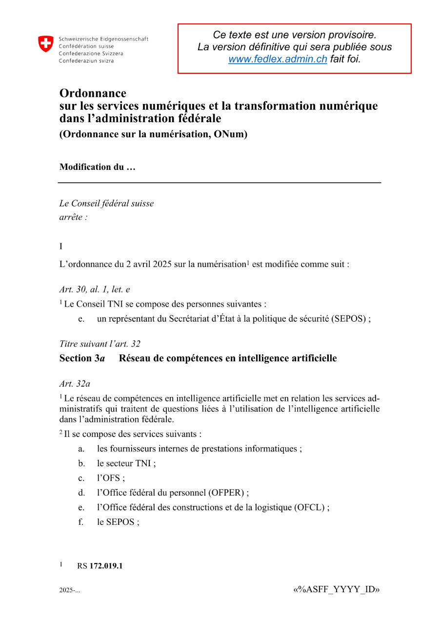 Ordonnance sur les services numériques et la transformation numérique dans l'administration fédérale