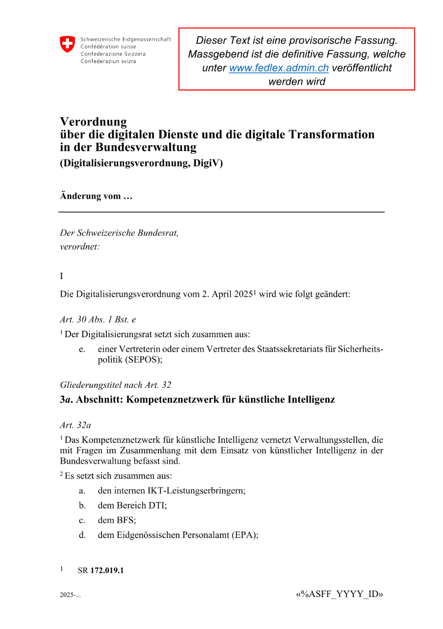 Verordnung über die digitalen Dienste und die digitale Transformation in der Bundesverwaltung