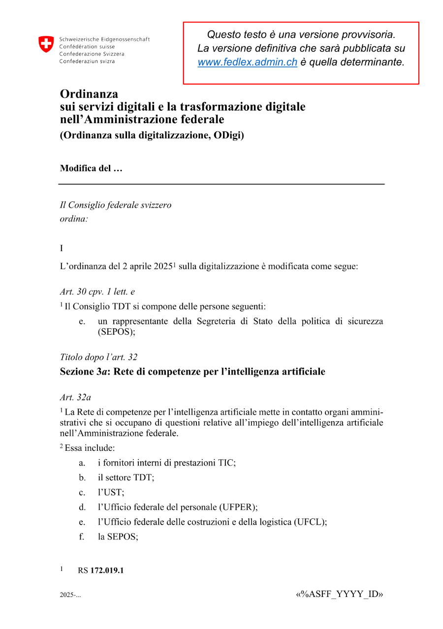 Ordinanza sui servizi digitali e la trasformazione digitale nell'Amministrazione federale