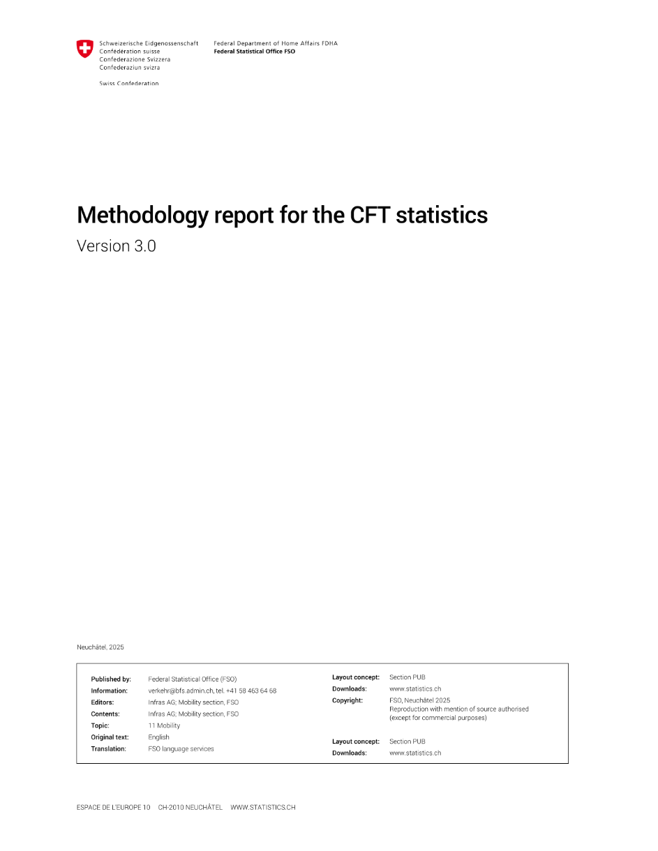 Methodology report for the CFT statistics
