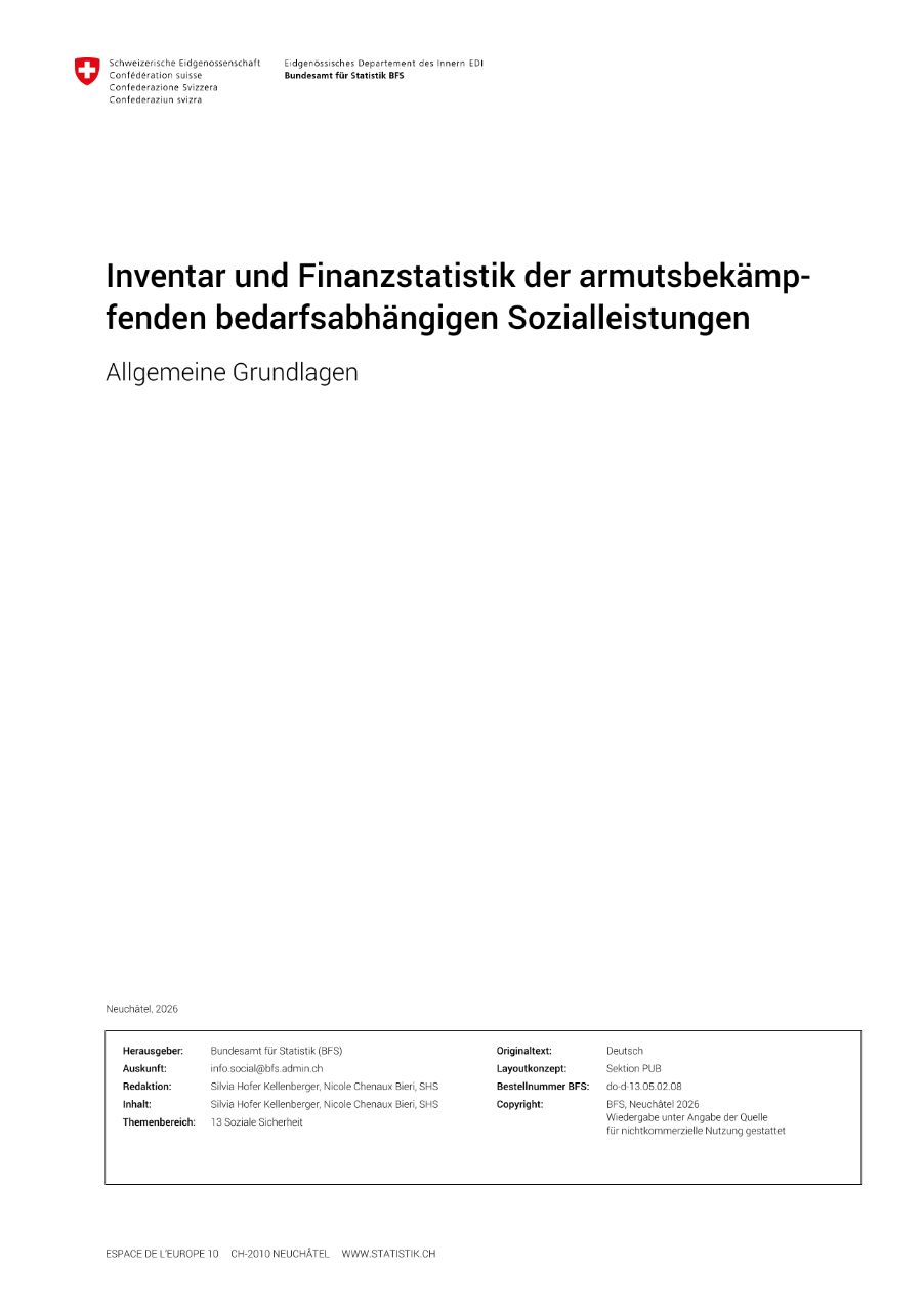 Inventar und Finanzstatistik der armutsbekämpfenden bedarfsabhängigen Sozialleistungen. Allgemeine Grundlagen