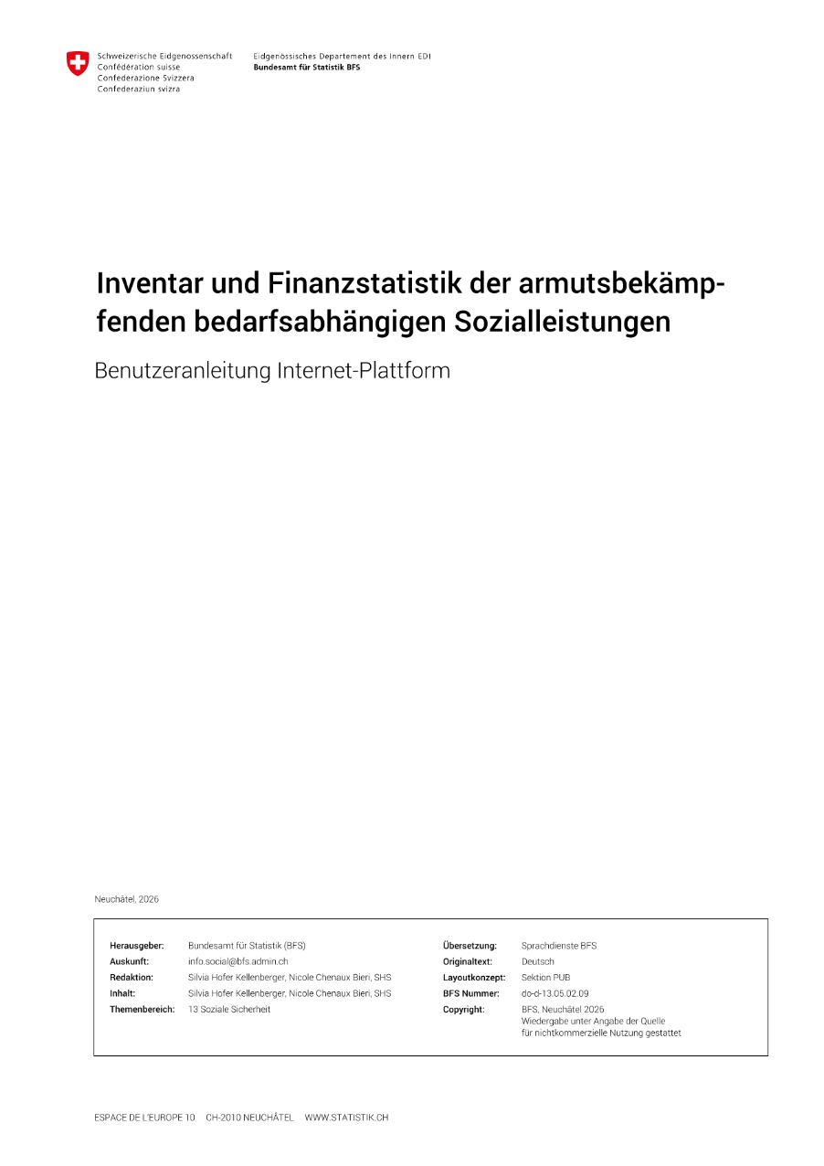 Inventar und Finanzstatistik der armutsbekämpfende bedarfsabhängige Sozialleistungen. Benutzeranleitung Internet-Plattform