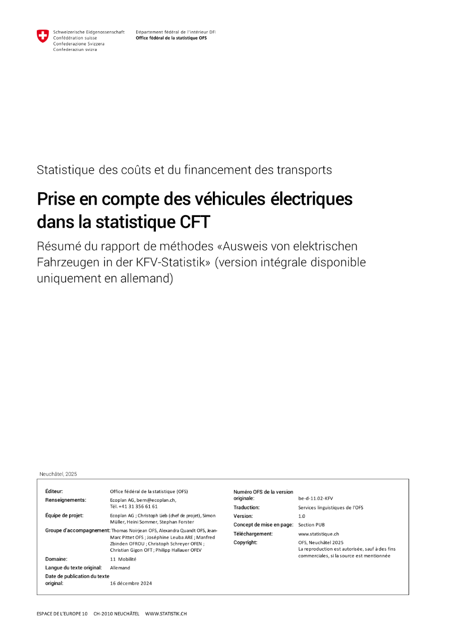 Prise en compte des véhicules électriques dans la statistique CFT