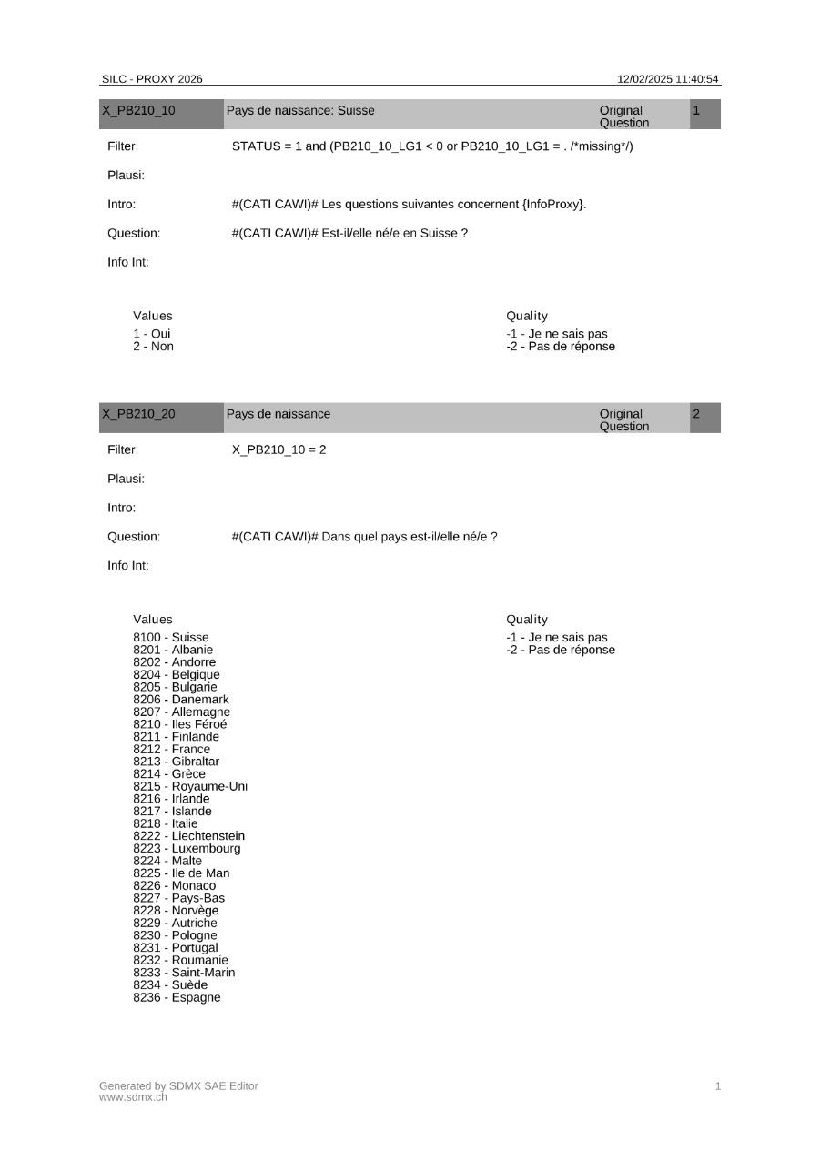 Questionnaire proxy