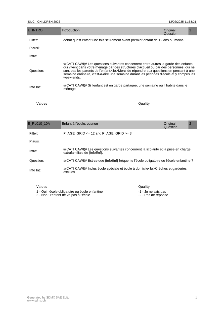 Questionnaire sur la prise en charge des enfants