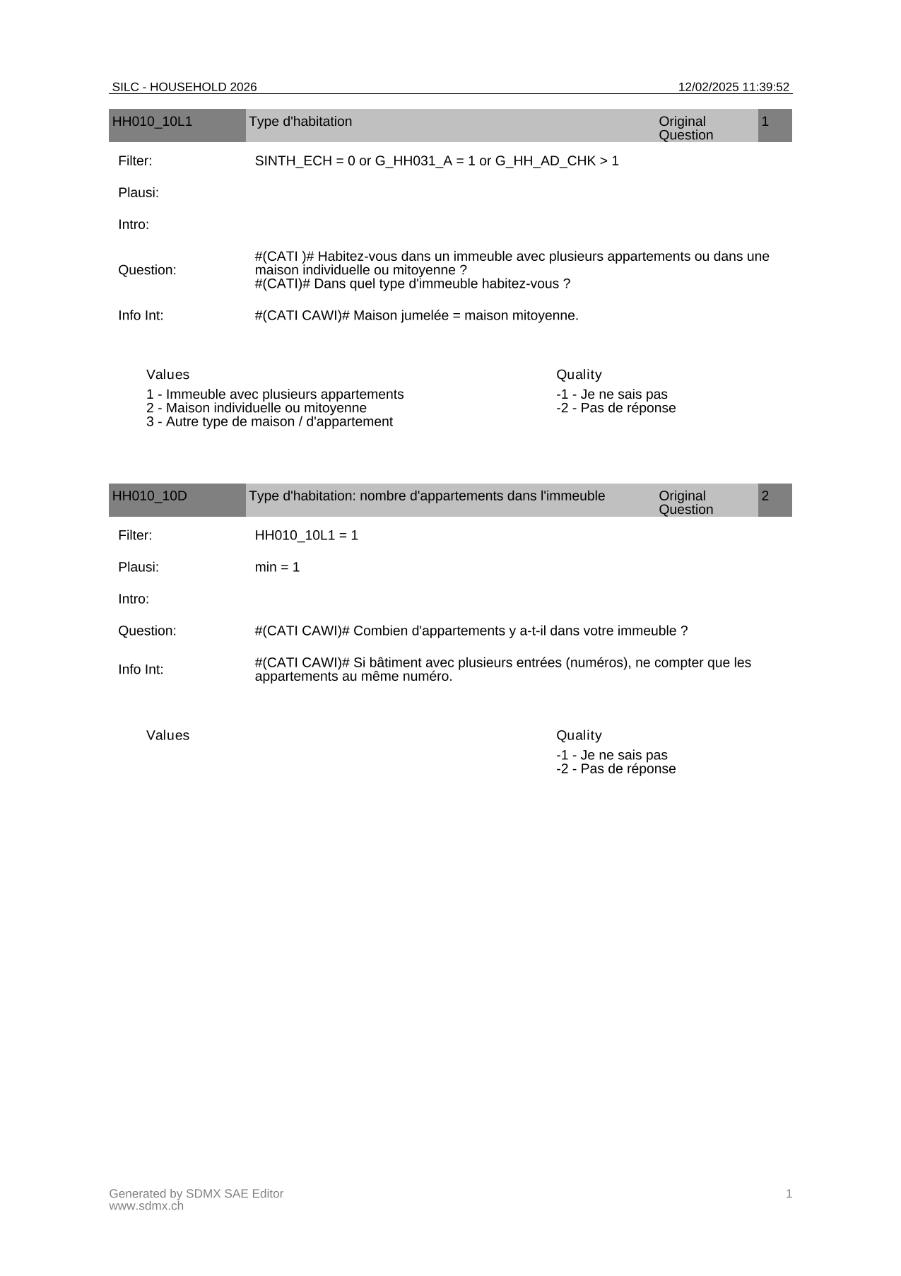 Questionnaire ménage
